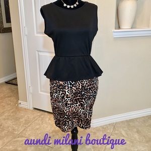 Dresses - Sleeveless Black and Leopard print dress Dresses - Sleeveless Black and Leopard print dress